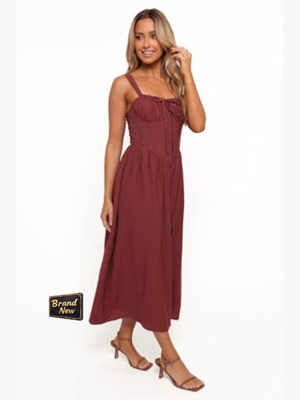 Square Neck Midi A-Line Dress with Zipper Back - Picture 4 of 4